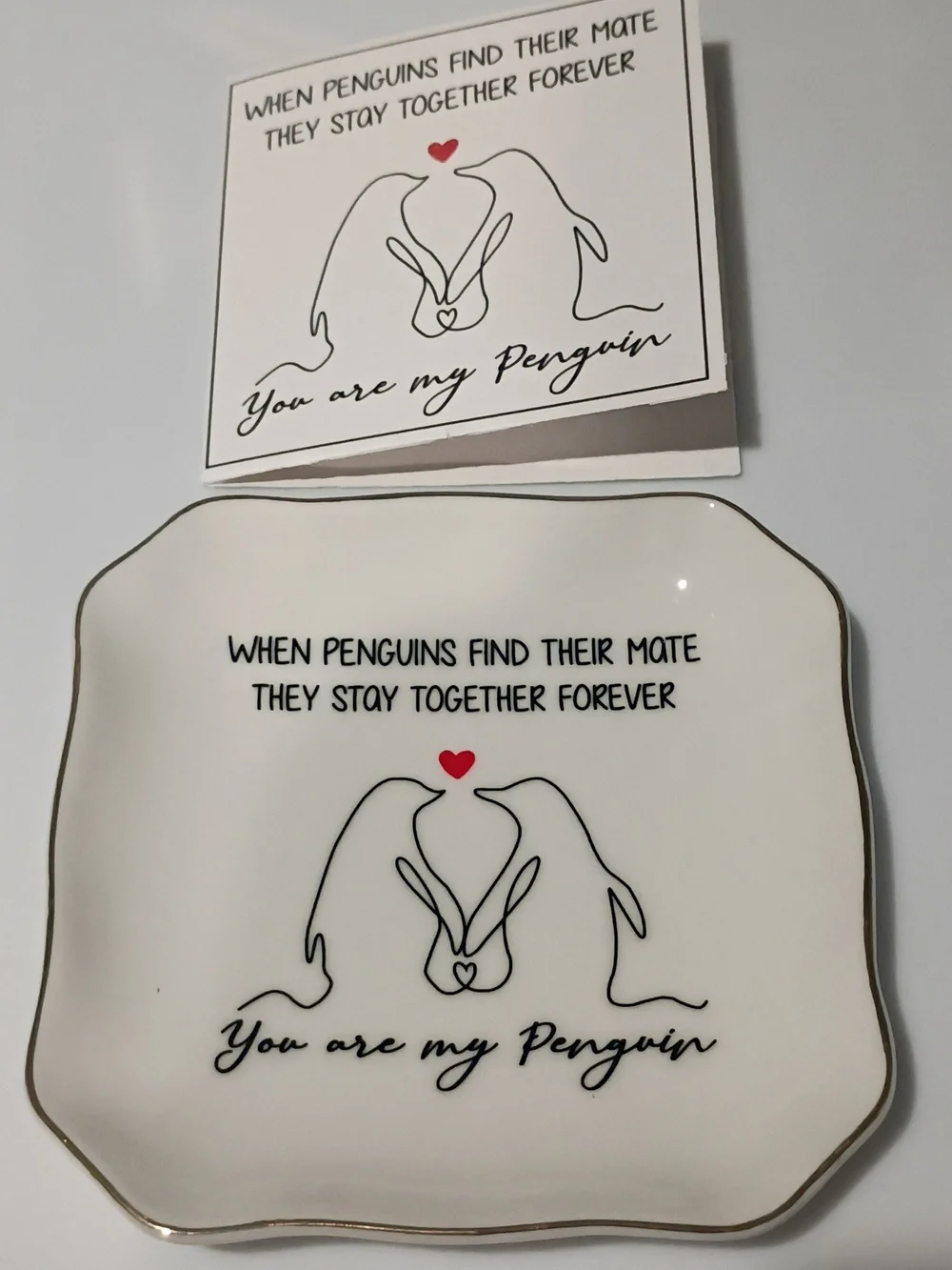 You Are My Penguin Decorative Trinket/ Jewelry Dish - White with Red Accent
